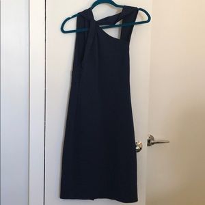 Navy dress asymmetrical neckline